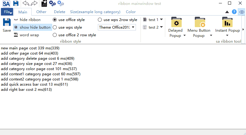 SARibbonBar option action