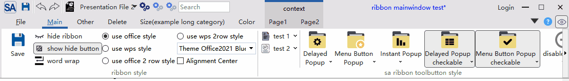SARibbon multiple layout styles